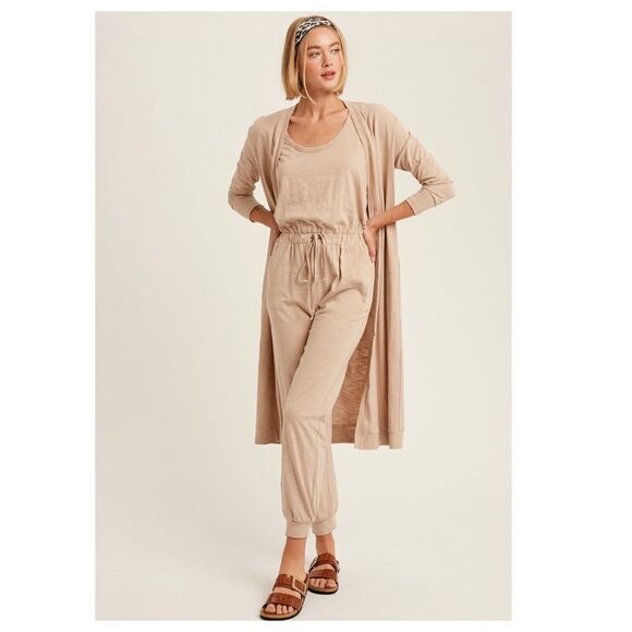 TEXTURED Cotton Jumpsuit & Long Cardigan Knit Sets - Picture 12 of 14